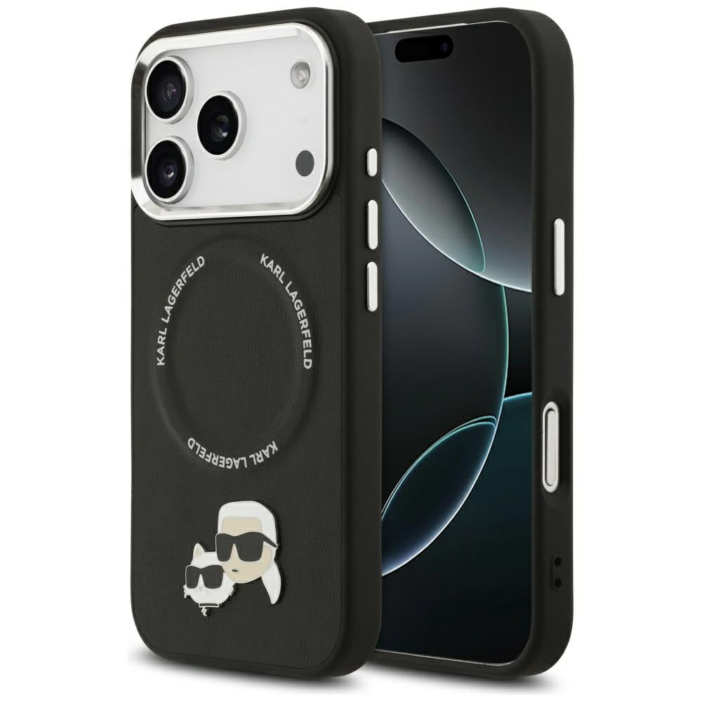 Karl Lagerfeld - Leather K&C Pins MagSafe (KLHMP17XPSMLRKCK) - iPhone 17 Pro Max - Black