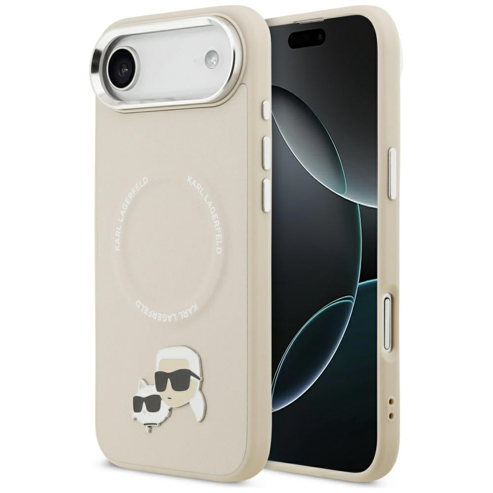 Karl Lagerfeld - Leather K&C Pins MagSafe (KLHMP17MPSMLRKCE) - iPhone 17 Air - Beige