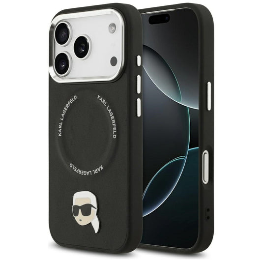 Karl Lagerfeld - Leather Karl Pin MagSafe (KLHMP17LPSMLRKLK) - iPhone 17 Pro - Black