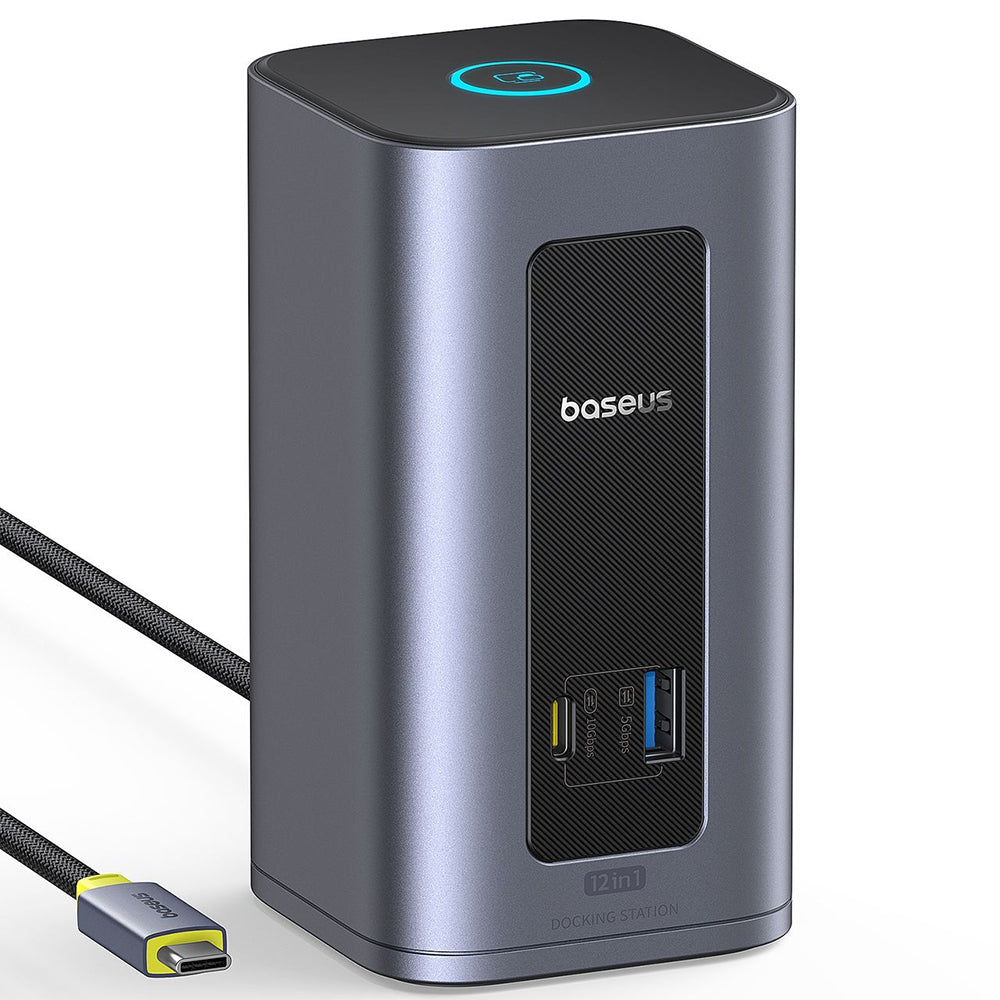 Baseus Nomos NU1 Air - Estação de Ancoragem USB-C 12 em 1, Dois Ecrãs 4K, 100W PD - Cinzento