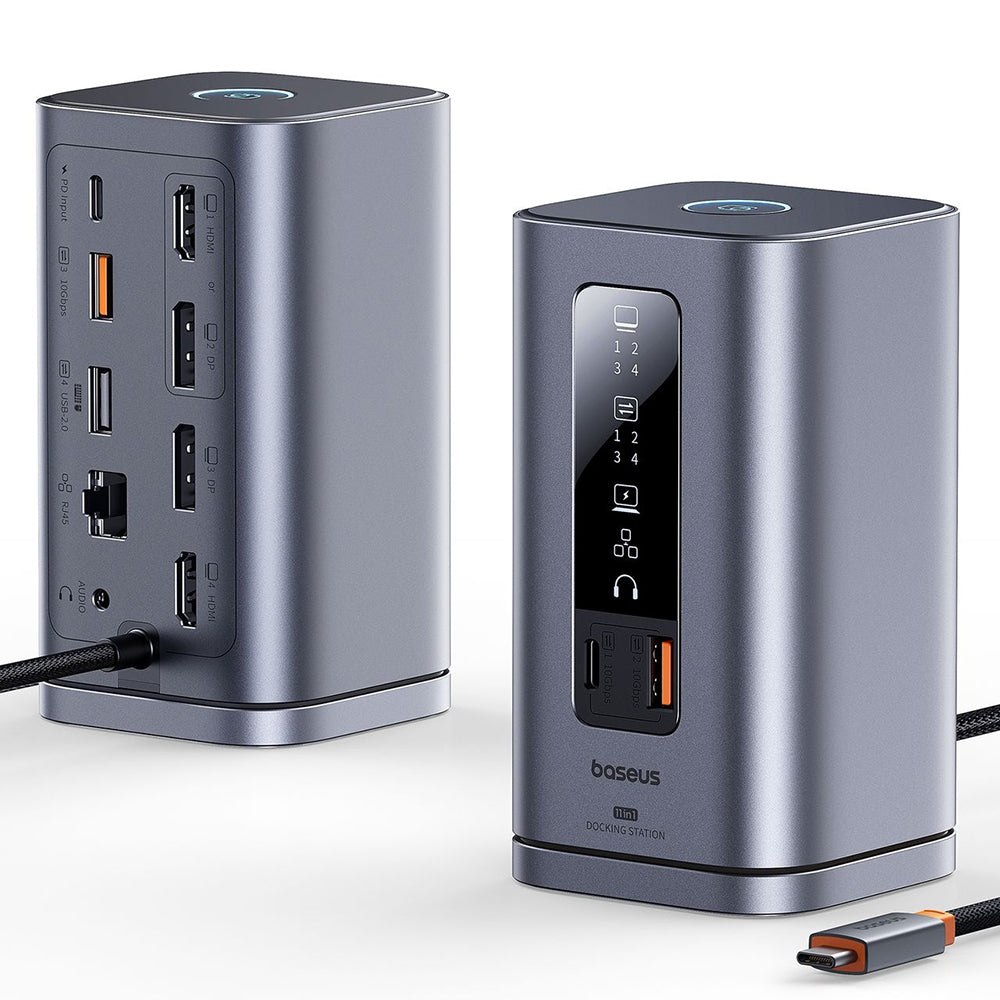 Baseus Spacemate - Estação de Ancoragem USB-C 11 em 1, Três Ecrãs 4K, 10Gbps, 100W PD - Cinzento Sideral