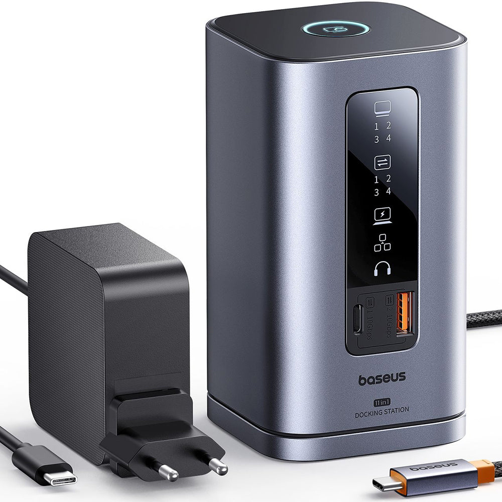 Baseus Spacemate - Estação de Ancoragem USB-C 11 em 1, Três Ecrãs 4K, 10Gbps, 100W PD - Cinzento Sideral