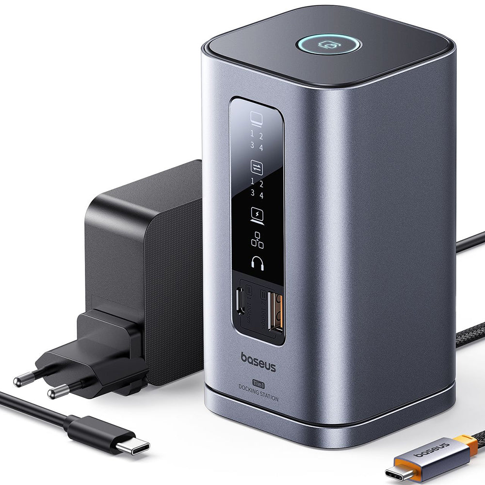 Baseus Spacemate - Estação de Ancoragem USB-C 11 em 1, Três Ecrãs 4K, 10Gbps, 100W PD - Cinzento Sideral
