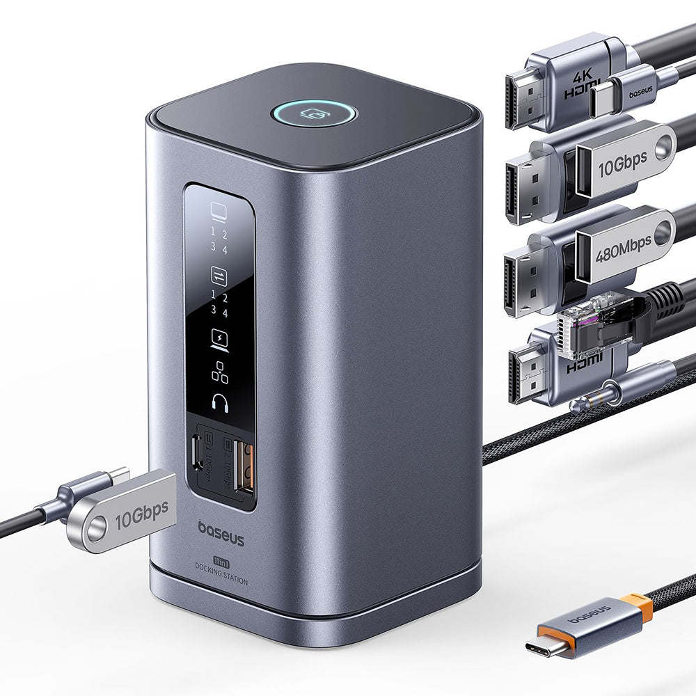 Baseus Spacemate - Estação de Ancoragem USB-C 11 em 1, Três Ecrãs 4K, 10Gbps, 100W PD - Cinzento Sideral