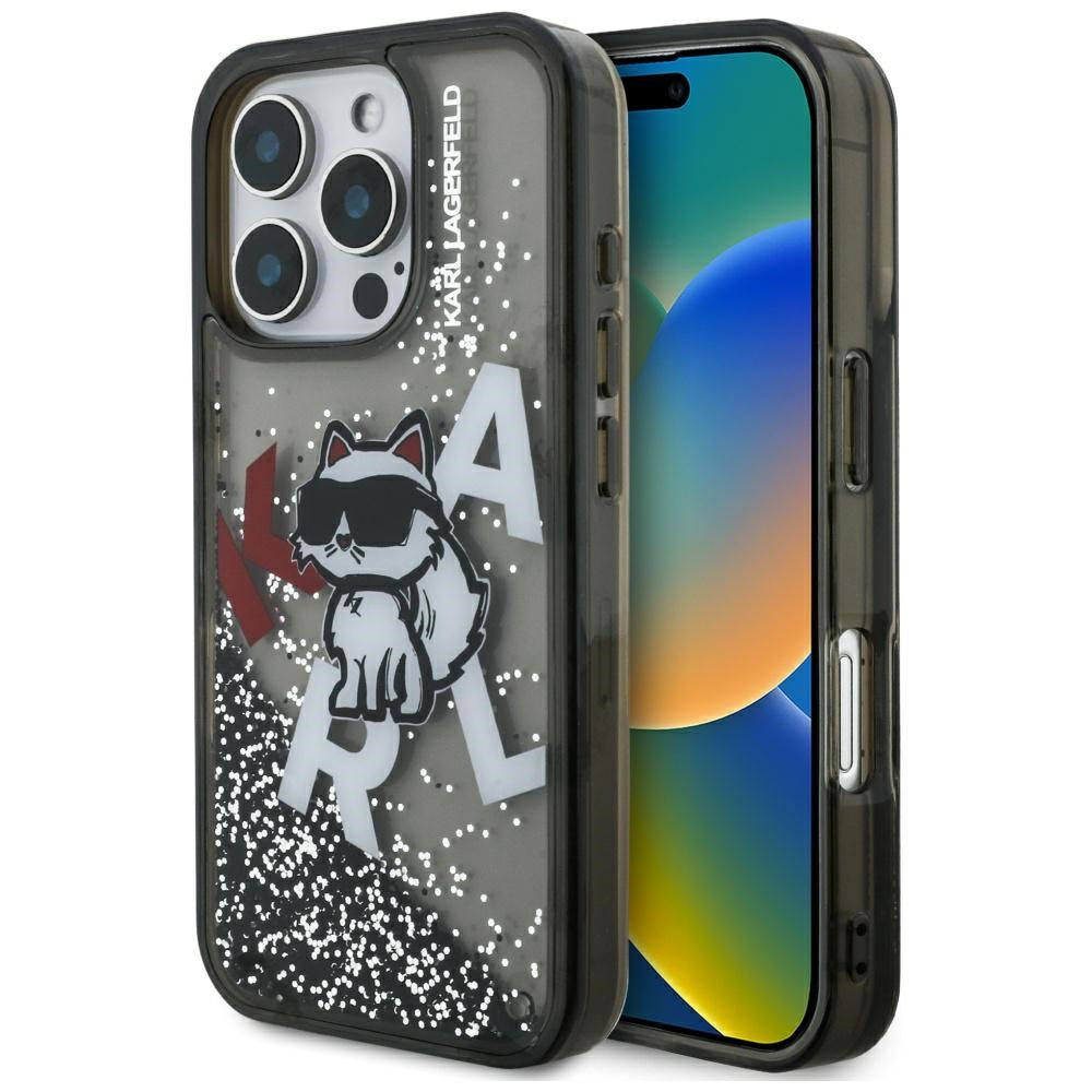 Karl Lagerfeld - Liquid Glitter Choupette Logo MagSafe (KLHCP16XLCHSCTDK) - iPhone 16 Pro Max - Black