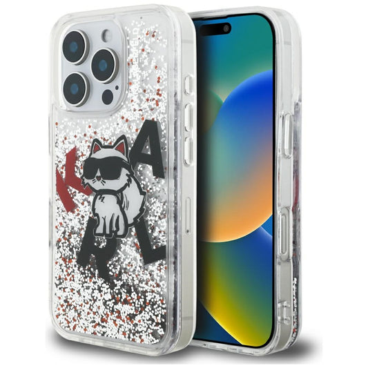 Karl Lagerfeld - Liquid Glitter Choupette Logo (KLHCP16XLCHSCTDT) - iPhone 16 Pro Max - Clear