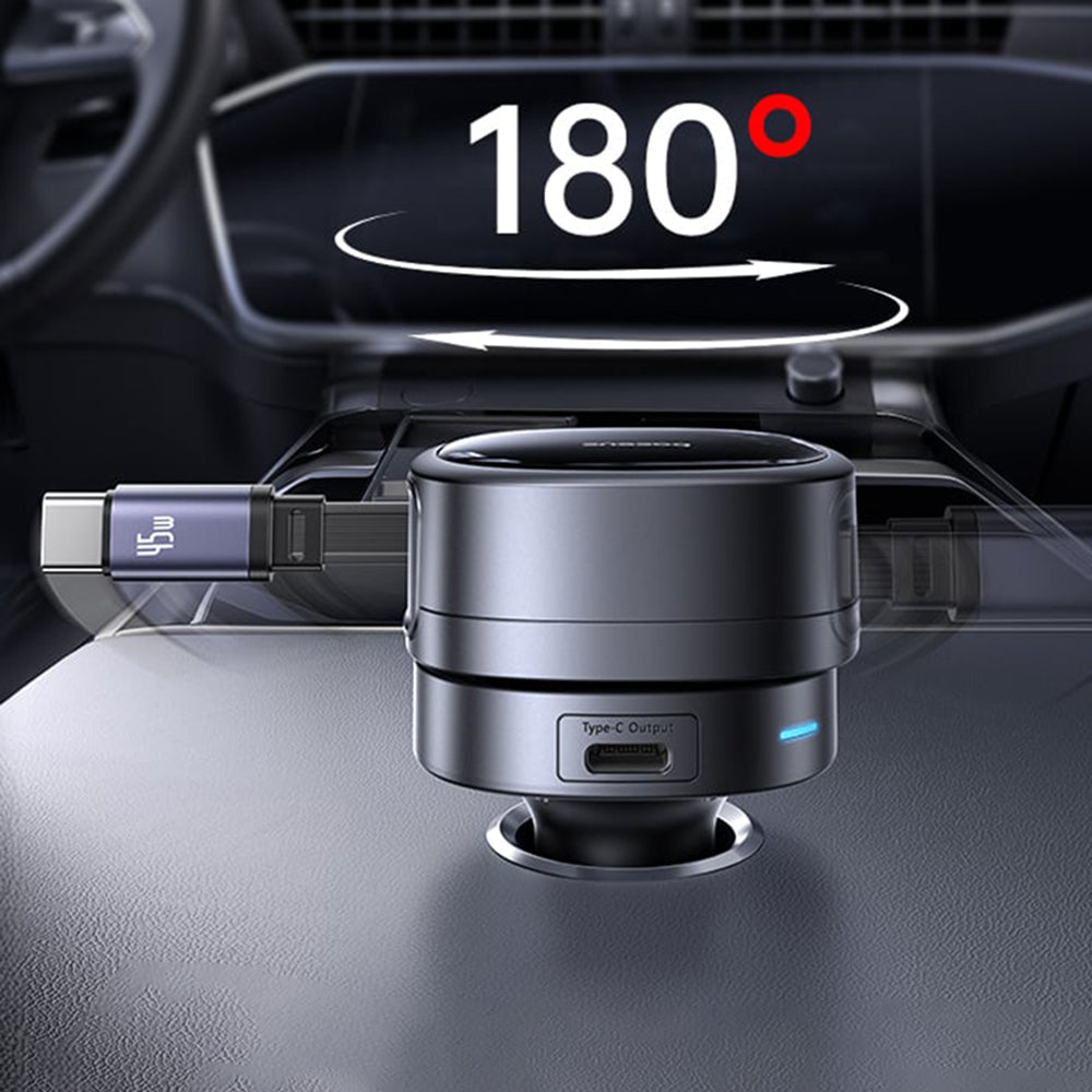 Baseus PrimeTrip VR1 - Carregador de Isqueiro 60W com Cabo USB-C Retrátil, USB-C e USB-A - Preto