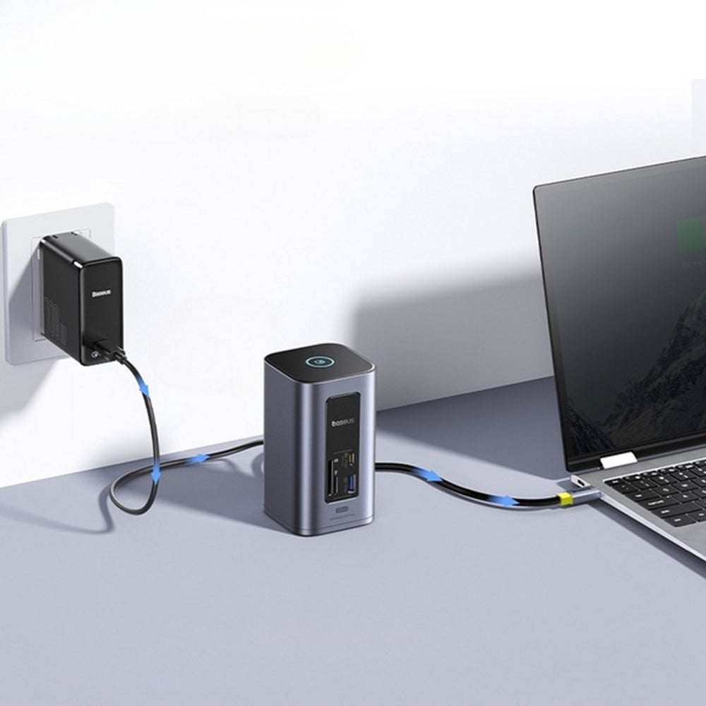Baseus NU1 Air Spacemate - Estação de Ancoragem USB-C 12 em 1 com 2x HDMI, RJ45 e Leitor SD - Cinzento Sideral