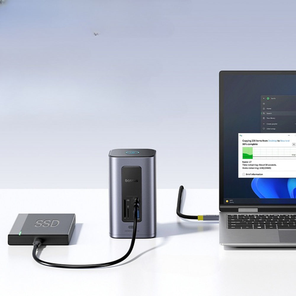 Baseus NU1 Air Spacemate - Estação de Ancoragem USB-C 12 em 1 com 2x HDMI, RJ45 e Leitor SD - Cinzento Sideral