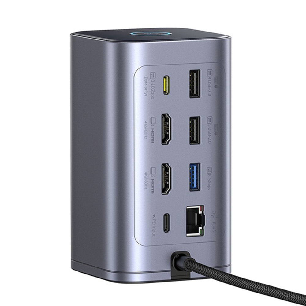 Baseus NU1 Air Spacemate - Estação de Ancoragem USB-C 12 em 1 com 2x HDMI, RJ45 e Leitor SD - Cinzento Sideral