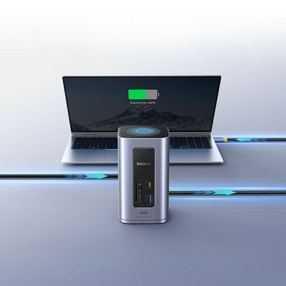 Baseus NU1 Air Spacemate - Estação de Ancoragem USB-C 12 em 1 com 2x HDMI, RJ45 e Leitor SD - Cinzento Sideral