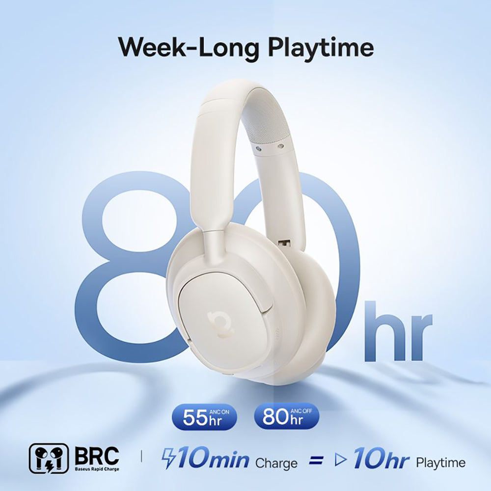 Baseus Bass BH1 NC - Auscultadores Bluetooth 6.0 com ANC e Hi-Res - Branco