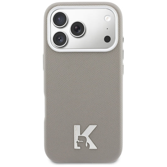 Karl Lagerfeld - Hardcase Leather MagSafe with K Head Logo (KLHMP17L5PGFKHGG) - iPhone 17 Pro - Grey