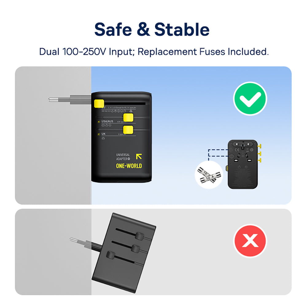 Baseus EnerCore CG11 - Adaptador de Viagem Universal GaN 70W com Cabo USB-C Retrátil - Preto