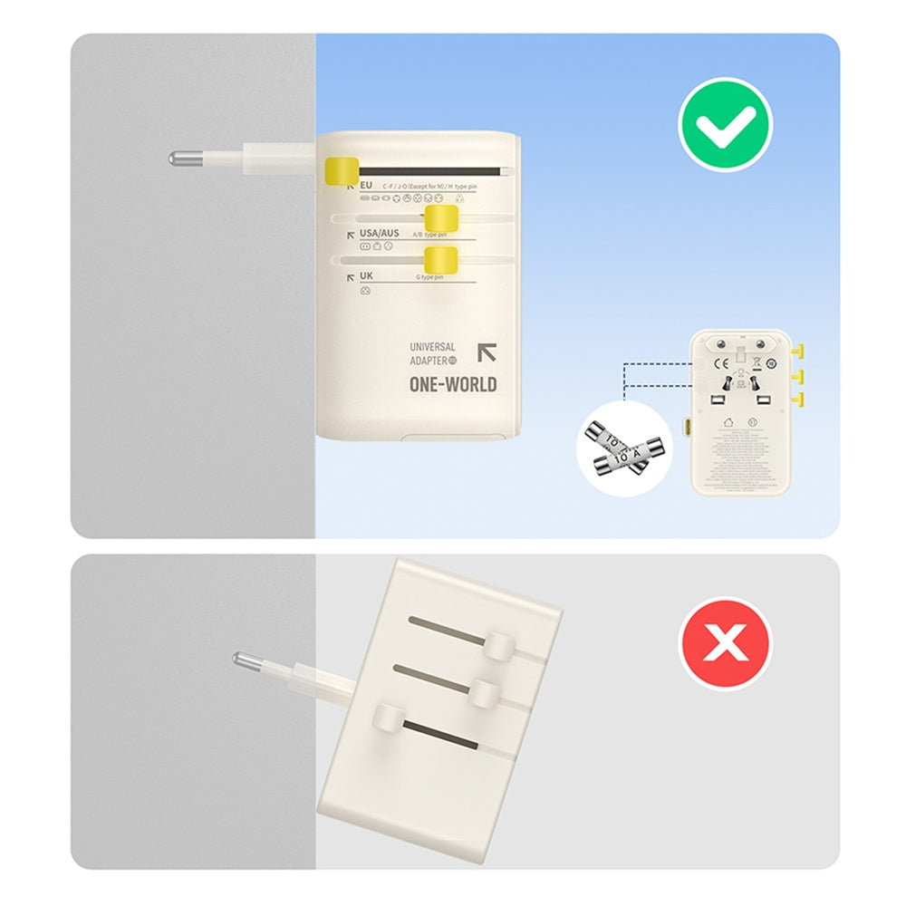 Baseus EnerCore CG11 - Adaptador de Viagem Universal GaN 70W com Cabo USB-C Retrátil - Branco