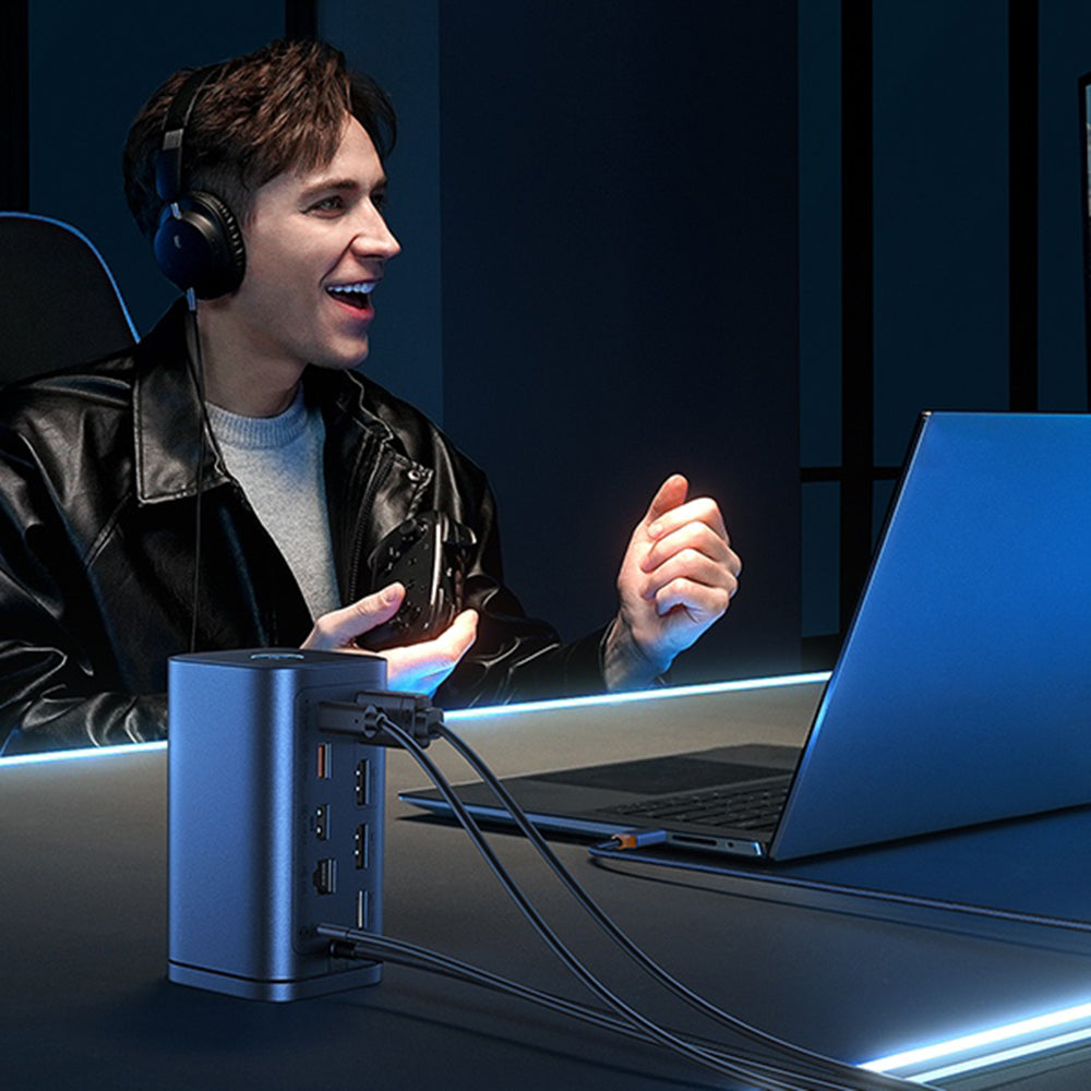 Baseus Spacemate - Estação de Ancoragem USB-C 11 em 1, Três Ecrãs 4K, 10Gbps, 100W PD - Cinzento Sideral