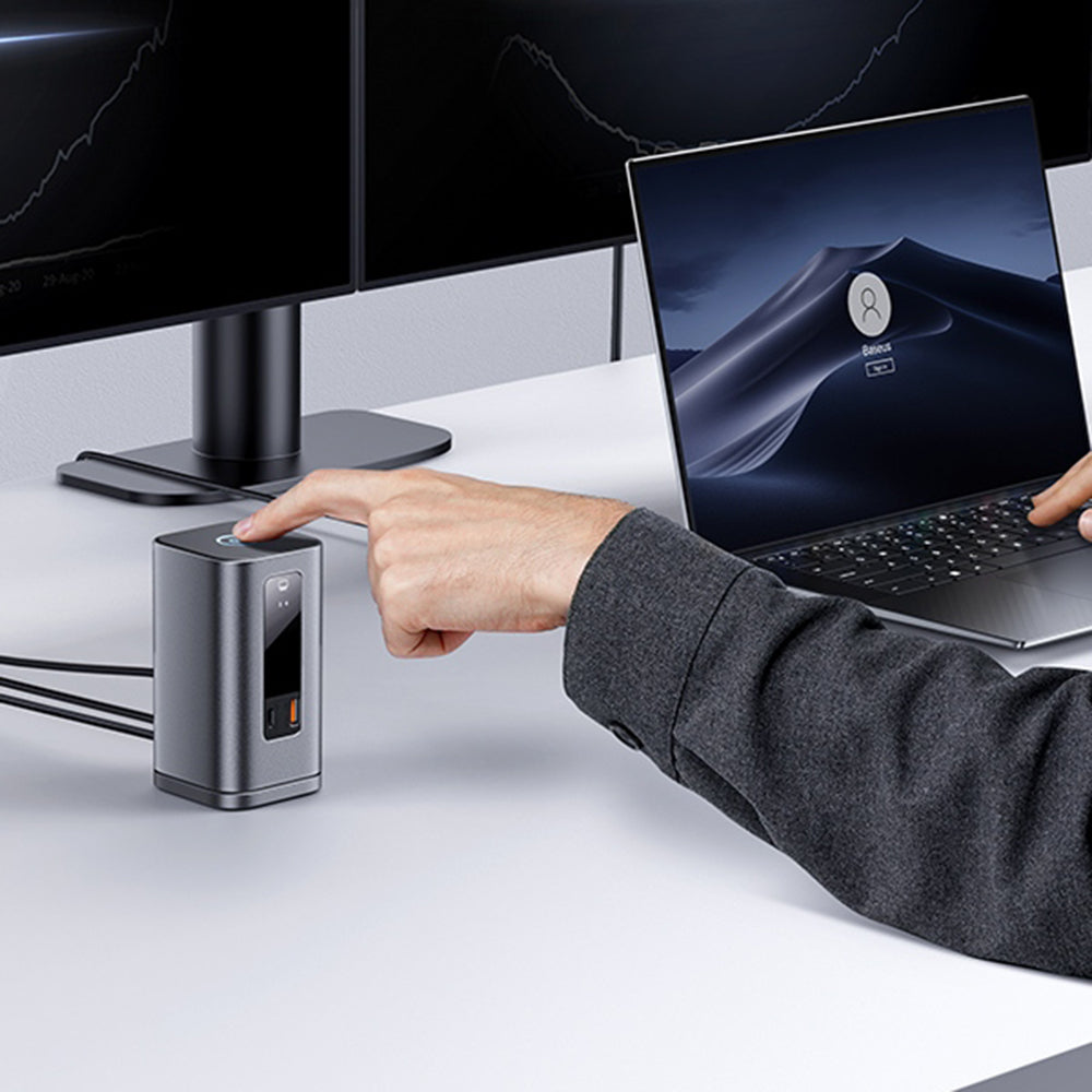 Baseus Spacemate - Estação de Ancoragem USB-C 11 em 1, Três Ecrãs 4K, 10Gbps, 100W PD - Cinzento Sideral