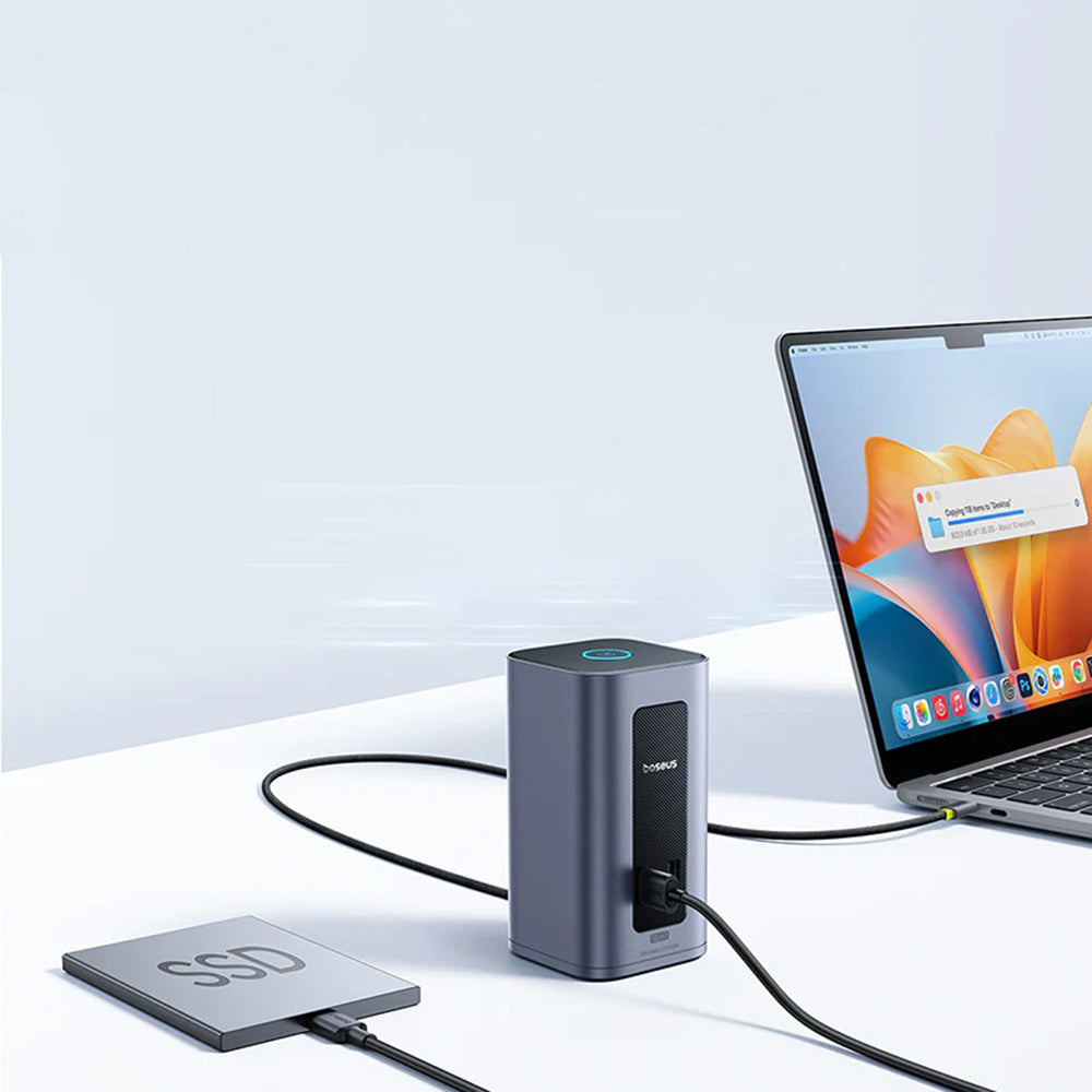 Baseus Nomos NU1 Air - Estação de Ancoragem USB-C 12 em 1, Dois Ecrãs 4K, 100W PD - Cinzento