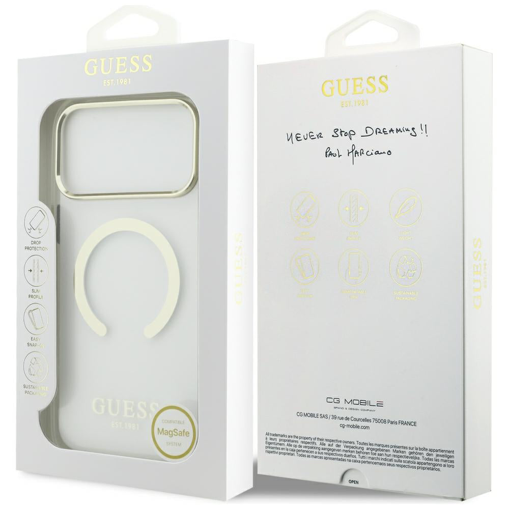 Capa Guess Metal Outline MagSafe - iPhone 17 Pro Max / 18 Pro Max - Dourado