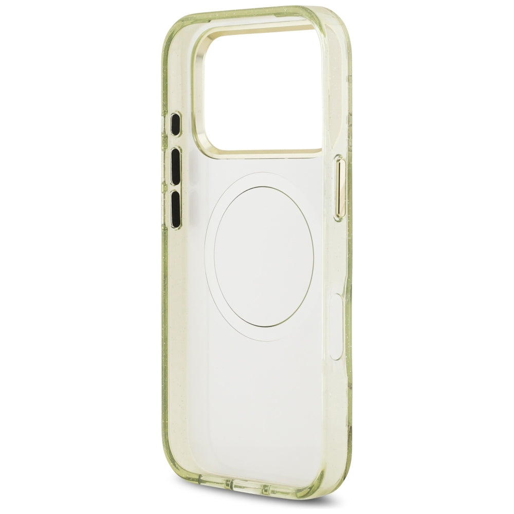 Capa Guess IML Glitter Flowers Triangle MagSafe - iPhone 17 Pro / 18 Pro - Verde