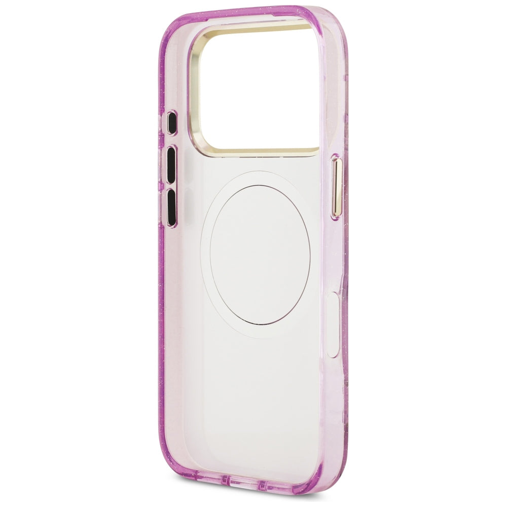 Capa Guess IML Glitter Flowers Triangle MagSafe - iPhone 17 Pro / 18 Pro - Roxo