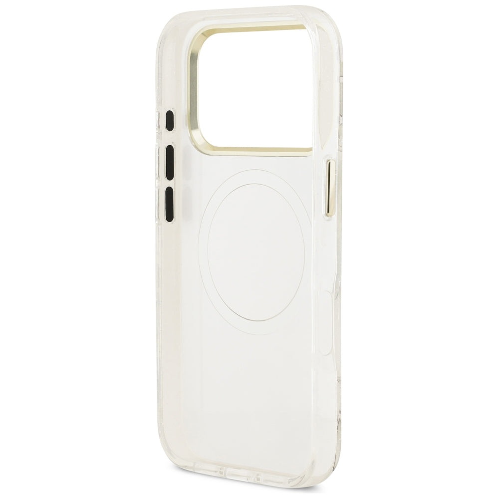 Capa Guess IML Glitter Flowers Triangle MagSafe - iPhone 17 Pro / 18 Pro - Branco