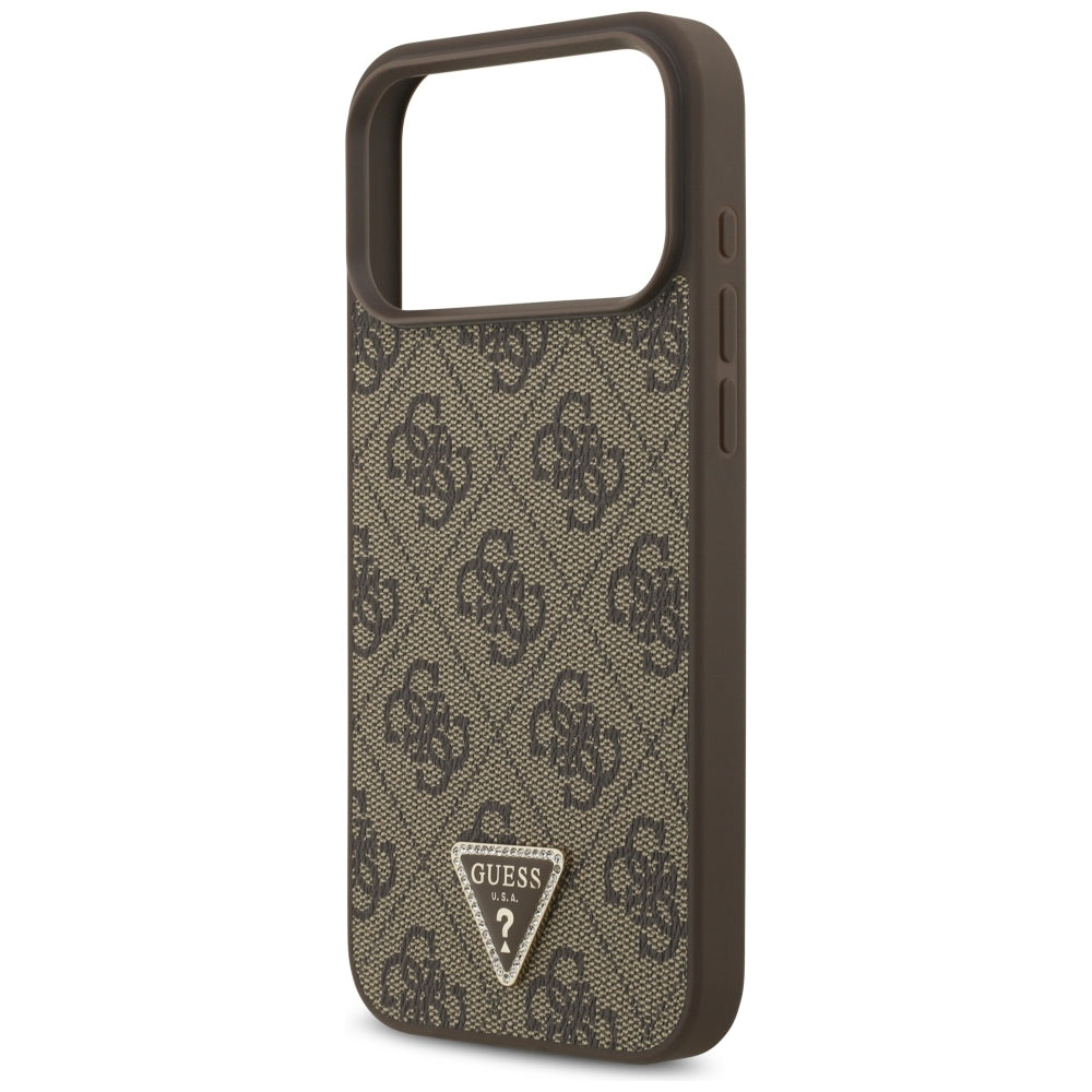 Capa Guess Leather 4G Triangle Strass MagSafe - iPhone 17 Pro Max / 18 Pro Max - Castanho