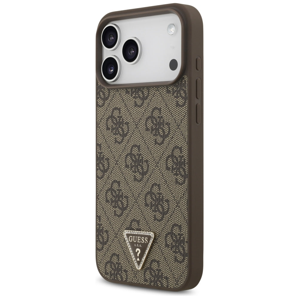 Capa Guess Leather 4G Triangle Strass MagSafe - iPhone 17 Pro Max / 18 Pro Max - Castanho