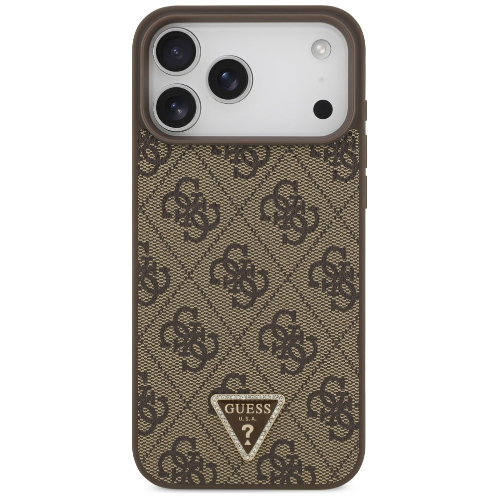 Capa Guess Leather 4G Triangle Strass MagSafe - iPhone 17 Pro Max / 18 Pro Max - Castanho
