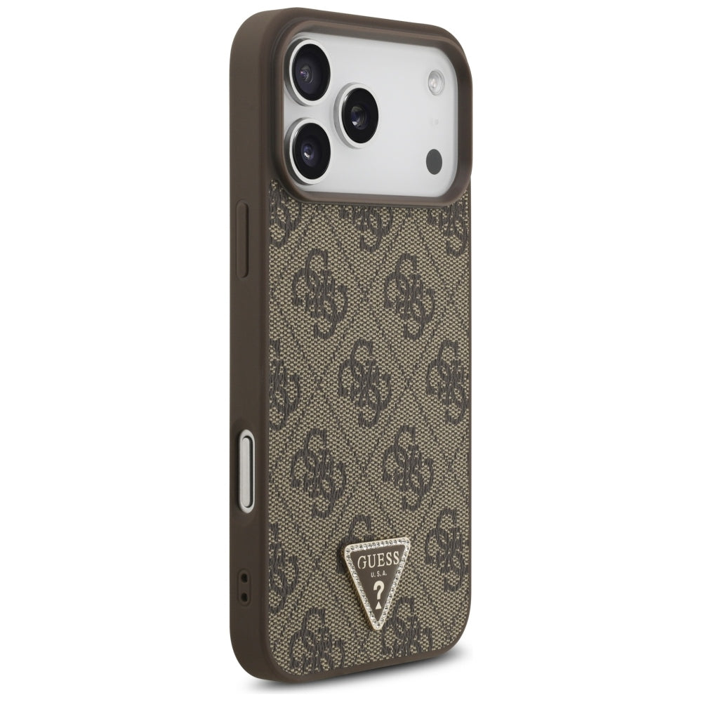 Capa Guess Leather 4G Triangle Strass MagSafe - iPhone 17 Pro Max / 18 Pro Max - Castanho