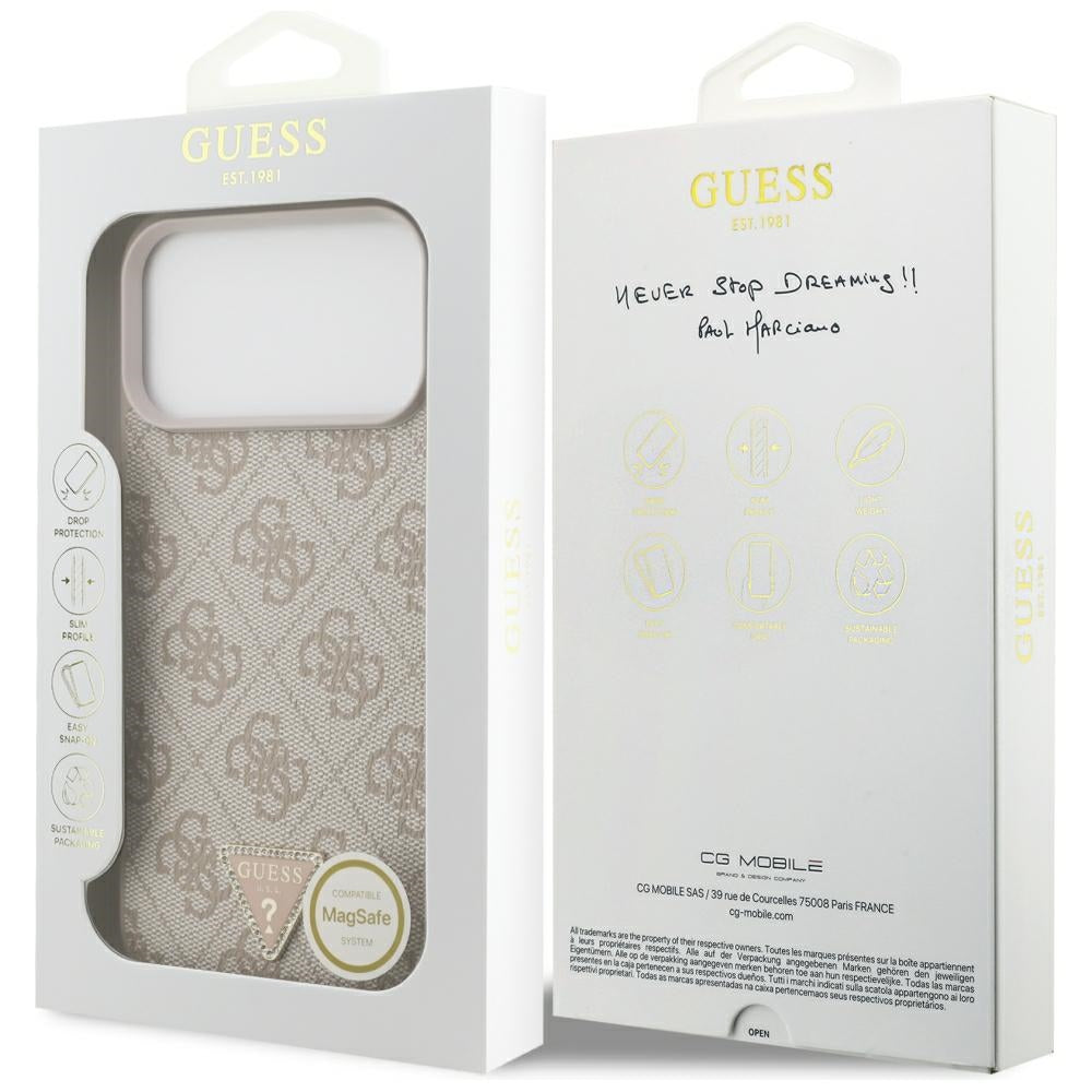 Capa Guess Leather 4G Triangle Strass MagSafe - iPhone 17 Pro Max / 18 Pro Max - Rosa