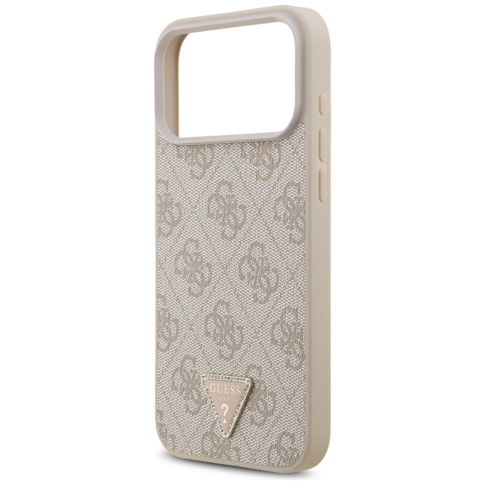 Capa Guess Leather 4G Triangle Strass MagSafe - iPhone 17 Pro Max / 18 Pro Max - Rosa
