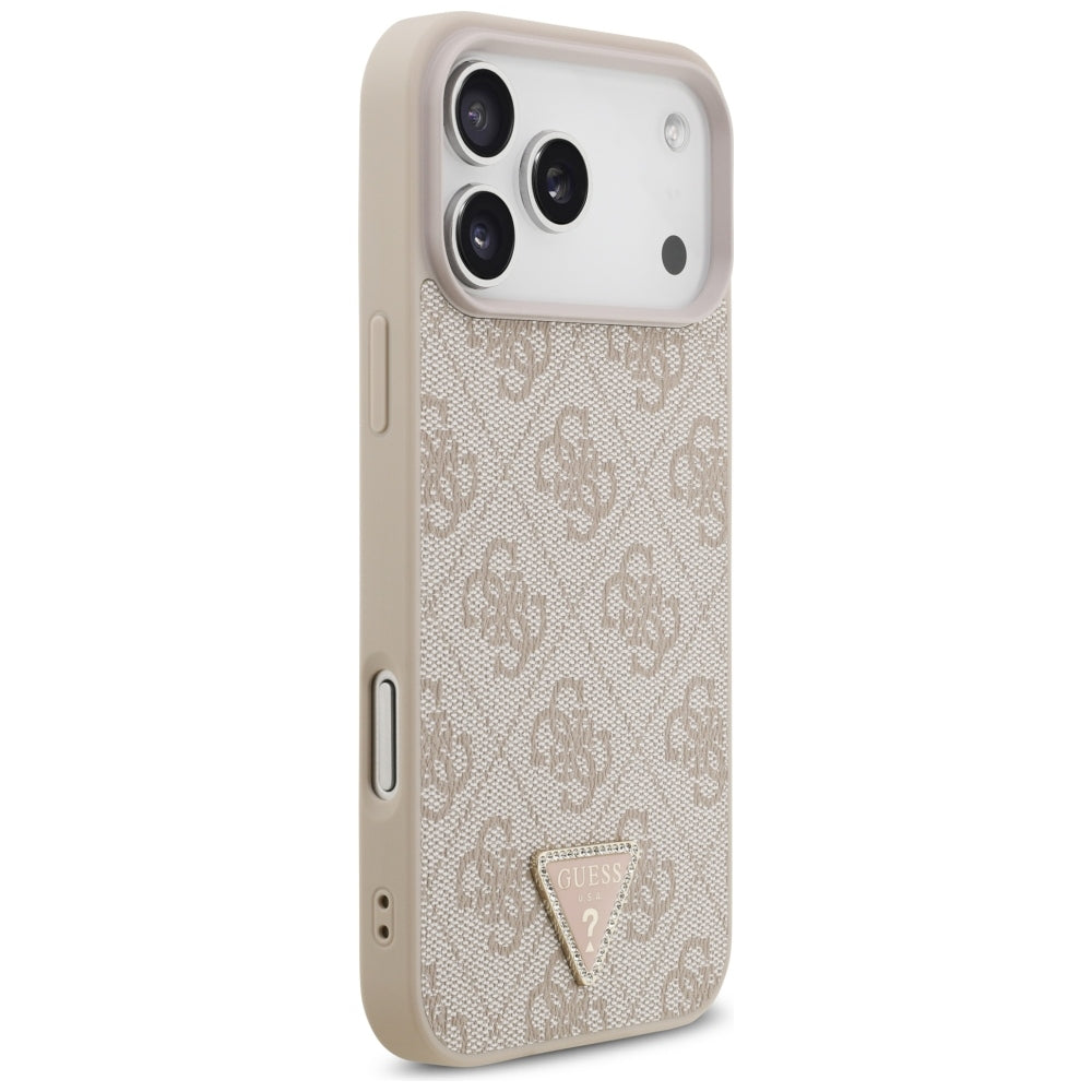 Capa Guess Leather 4G Triangle Strass MagSafe - iPhone 17 Pro Max / 18 Pro Max - Rosa