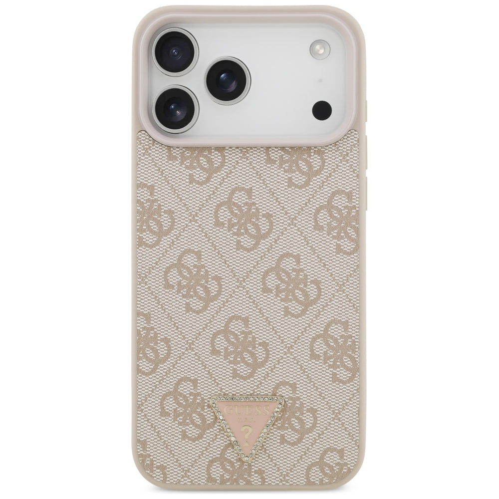 Capa Guess Leather 4G Triangle Strass MagSafe - iPhone 17 Pro Max / 18 Pro Max - Rosa