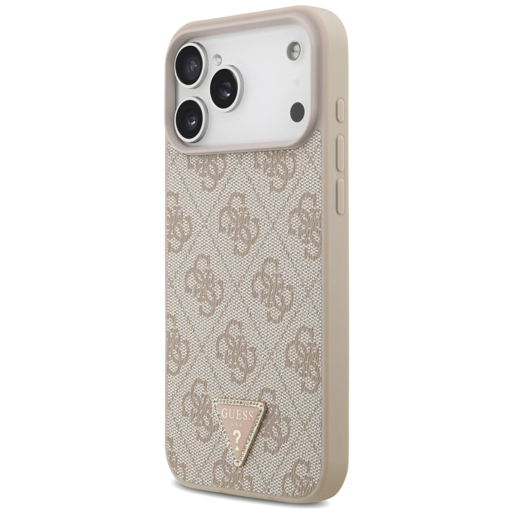 Capa Guess Leather 4G Triangle Strass MagSafe - iPhone 17 Pro Max / 18 Pro Max - Rosa