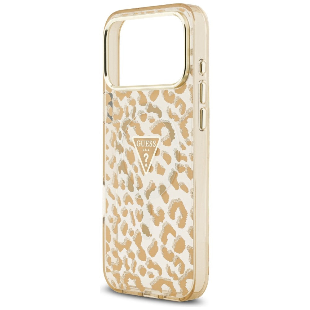 Capa Guess Leopard Glitter Triangle Logo MagSafe - iPhone 17 Pro / 18 Pro - Castanho