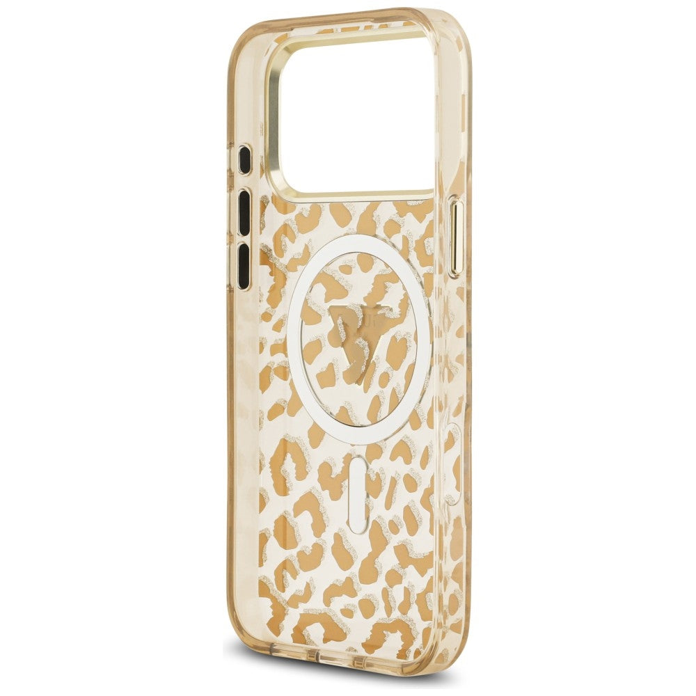 Capa Guess Leopard Glitter Triangle Logo MagSafe - iPhone 17 Pro / 18 Pro - Castanho