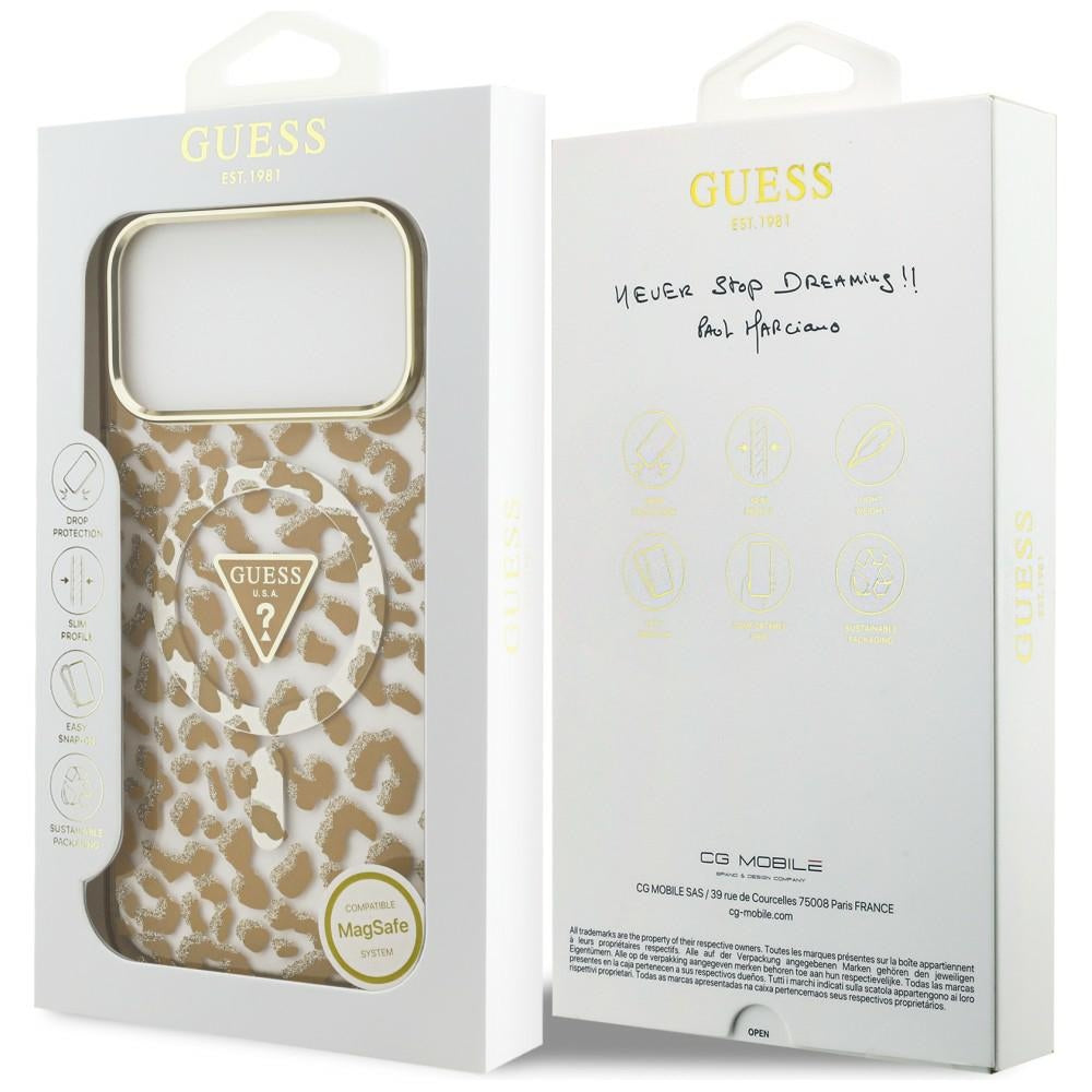 Capa Guess Leopard Glitter Triangle Logo MagSafe - iPhone 17 Pro / 18 Pro - Castanho