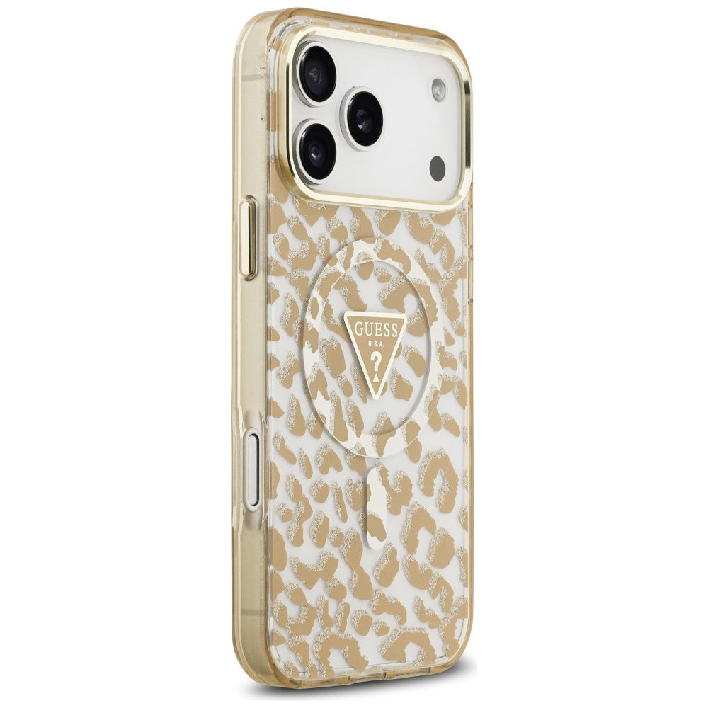 Capa Guess Leopard Glitter Triangle Logo MagSafe - iPhone 17 Pro Max / 18 Pro Max - Castanho