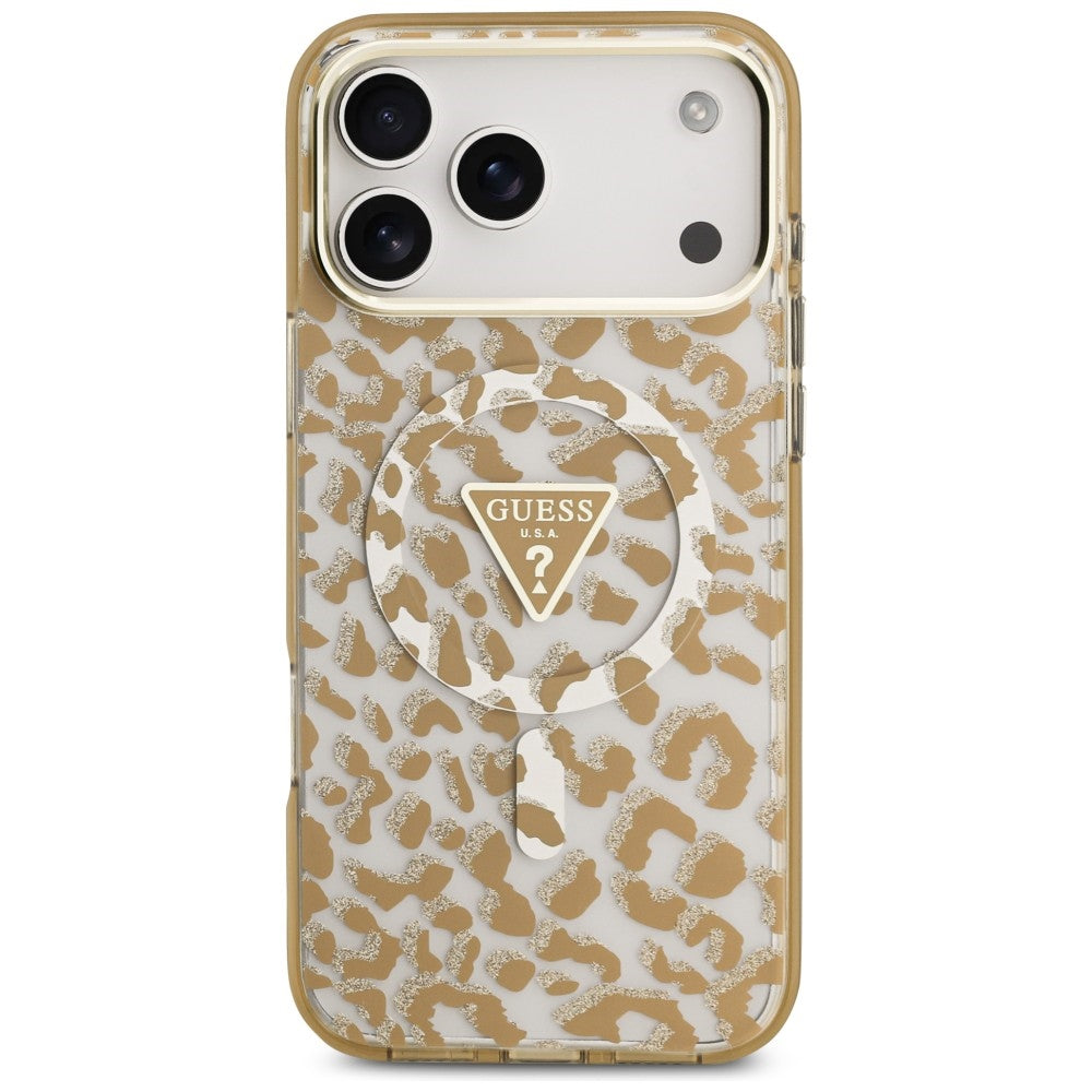 Capa Guess Leopard Glitter Triangle Logo MagSafe - iPhone 17 Pro Max / 18 Pro Max - Castanho