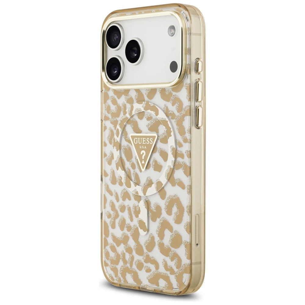 Capa Guess Leopard Glitter Triangle Logo MagSafe - iPhone 17 Pro Max / 18 Pro Max - Castanho