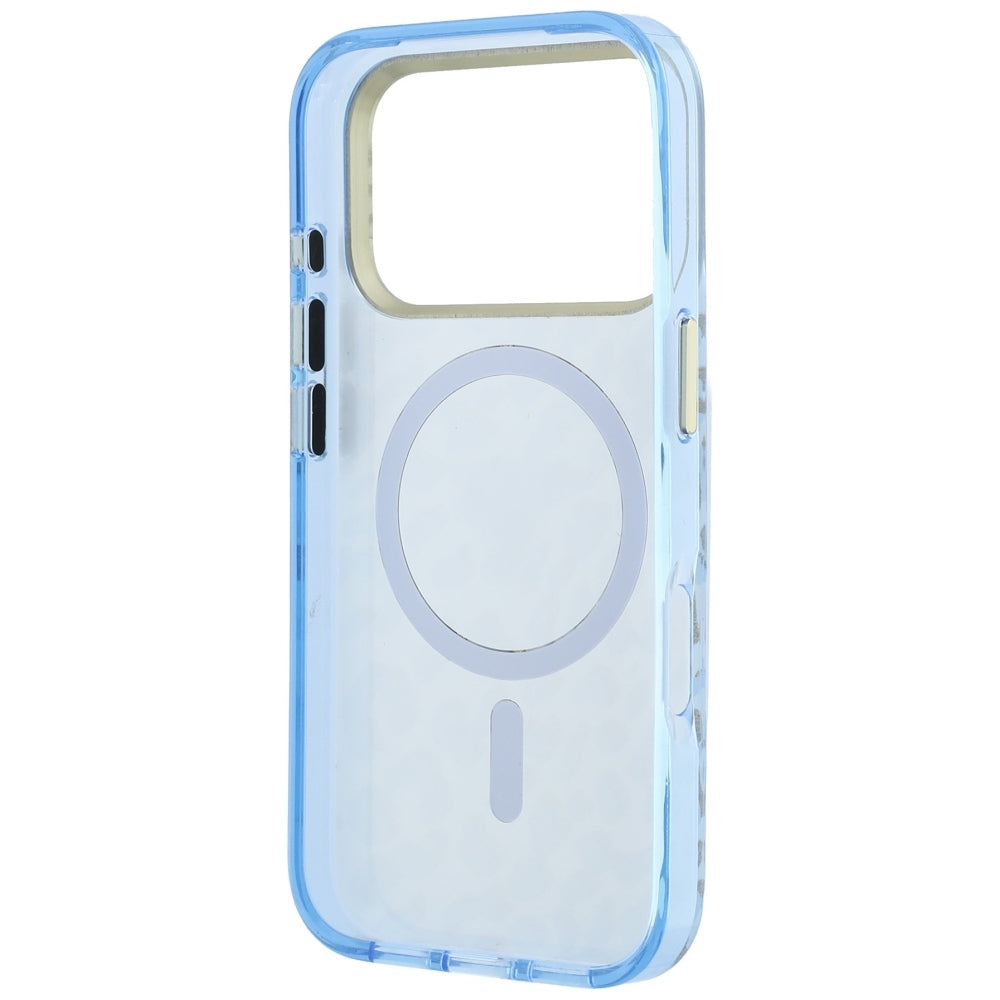 Capa Guess Leopard Glitter Triangle Logo MagSafe - iPhone 17 Pro / 18 Pro - Azul-claro