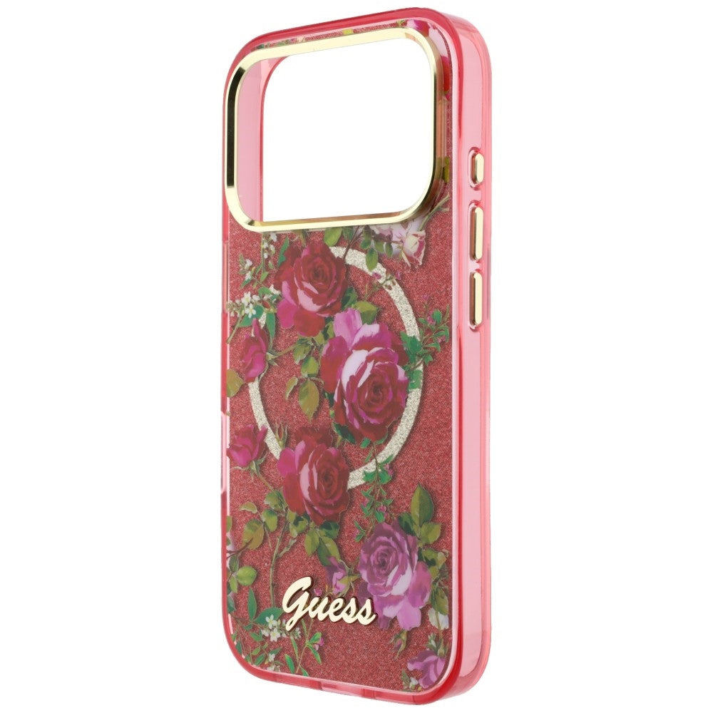 Capa Guess IML Glitter Blossom Roses MagSafe - iPhone 17 Pro Max / 18 Pro Max - Bordeaux