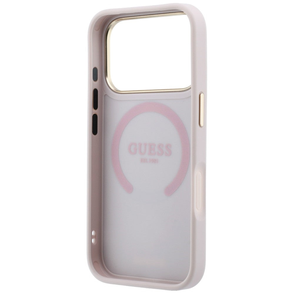 Capa Guess Leather Stripe Peony 4G MagSafe - iPhone 17 Pro / 18 Pro - Rosa