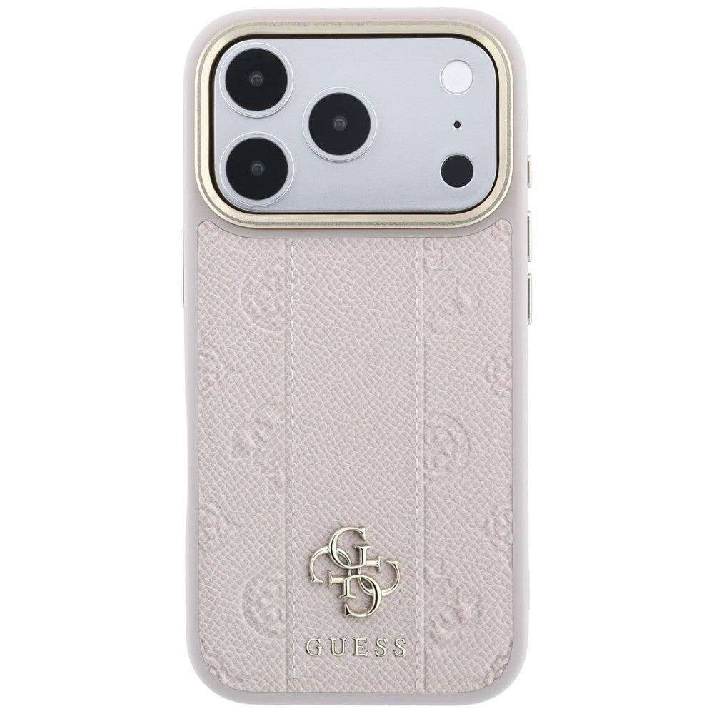 Capa Guess Leather Stripe Peony 4G MagSafe - iPhone 17 Pro / 18 Pro - Rosa