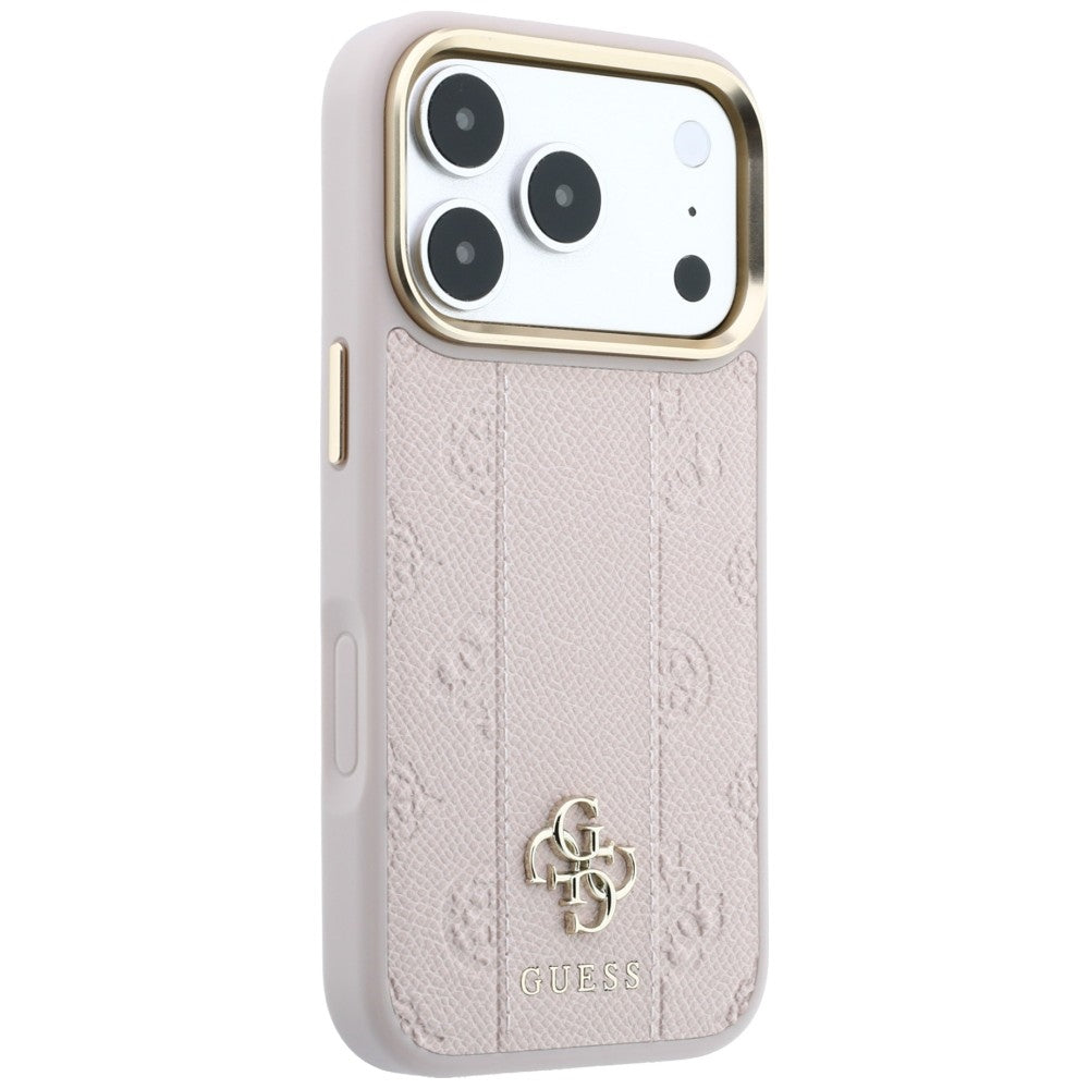 Capa Guess Leather Stripe Peony 4G MagSafe - iPhone 17 Pro / 18 Pro - Rosa