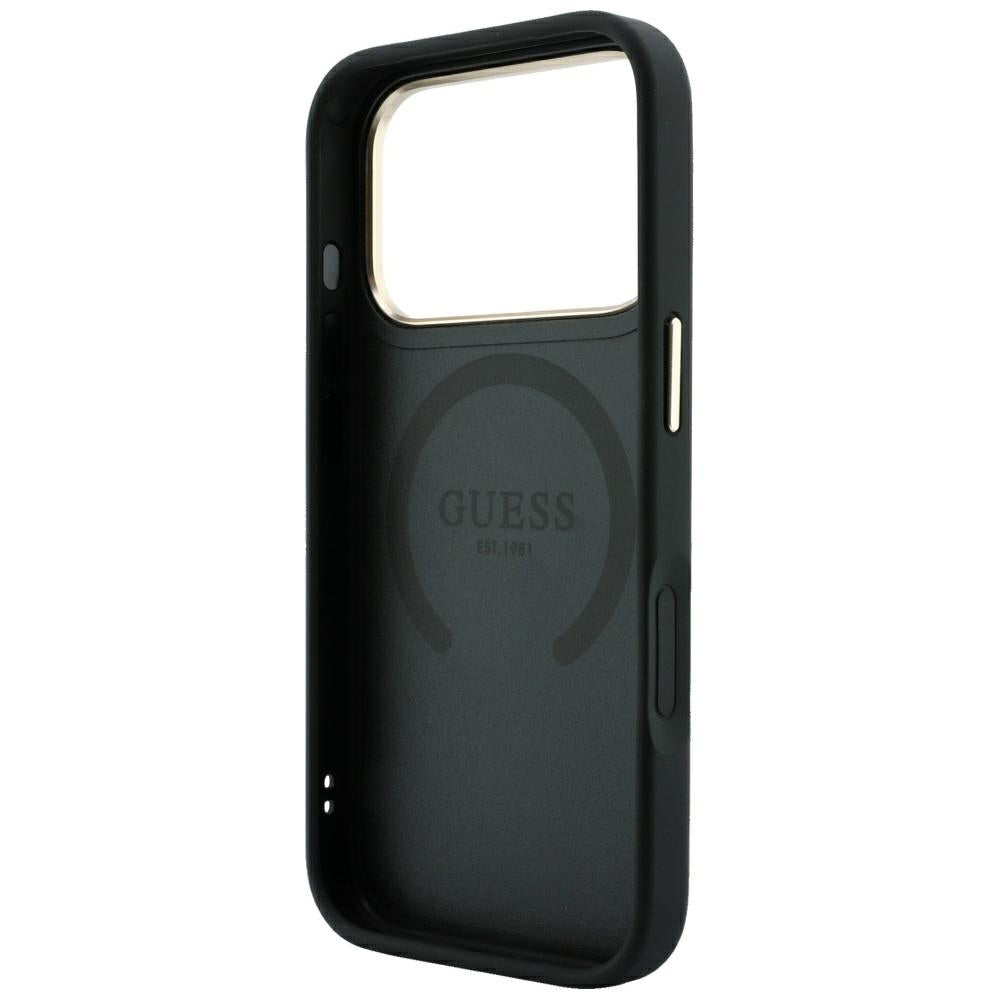 Capa Guess Leather 4G Stripe Round Classic Logo MagSafe - iPhone 17 Pro Max / 18 Pro Max - Preto