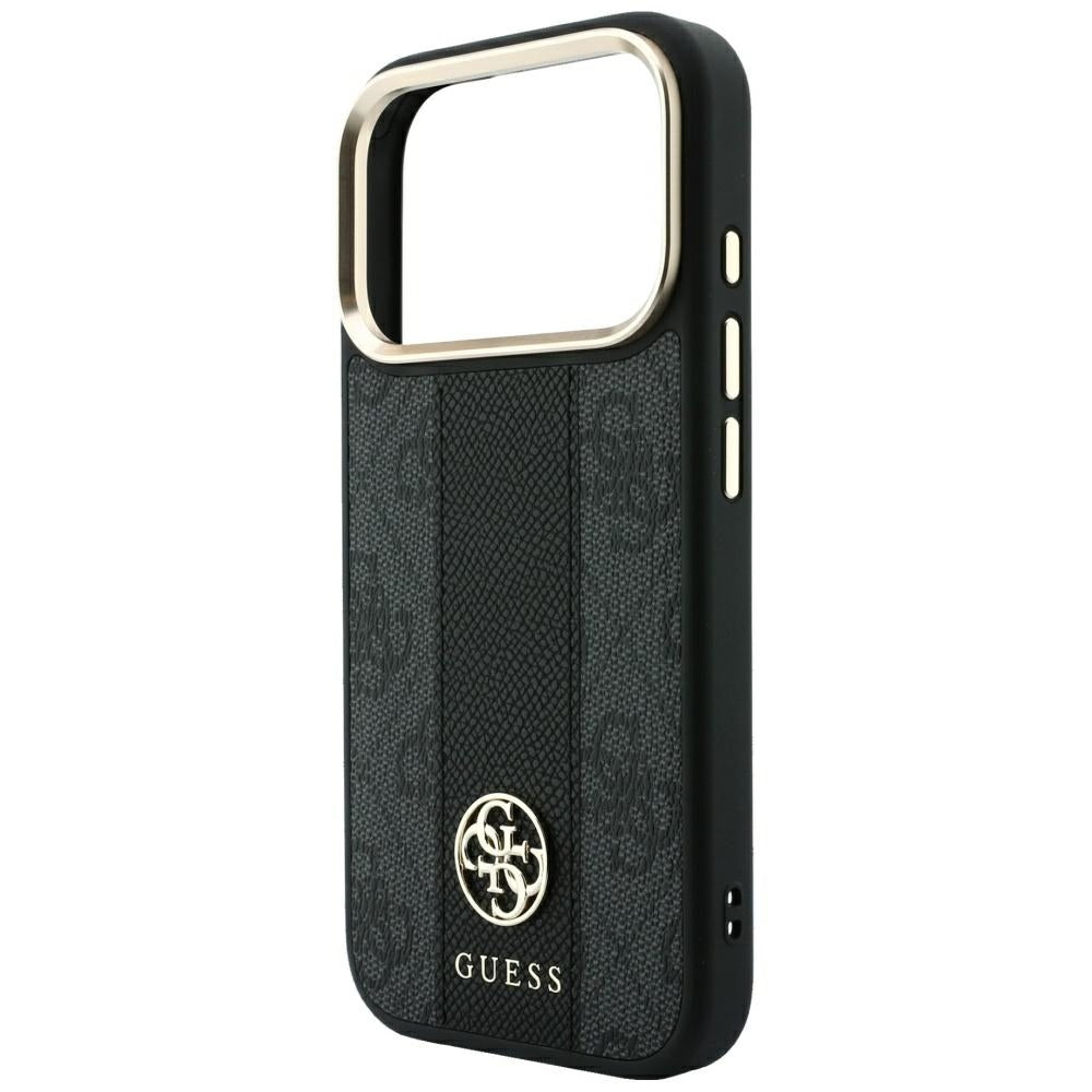 Capa Guess Leather 4G Stripe Round Classic Logo MagSafe - iPhone 17 Pro Max / 18 Pro Max - Preto