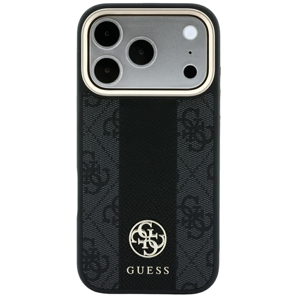 Capa Guess Leather 4G Stripe Round Classic Logo MagSafe - iPhone 17 Pro Max / 18 Pro Max - Preto