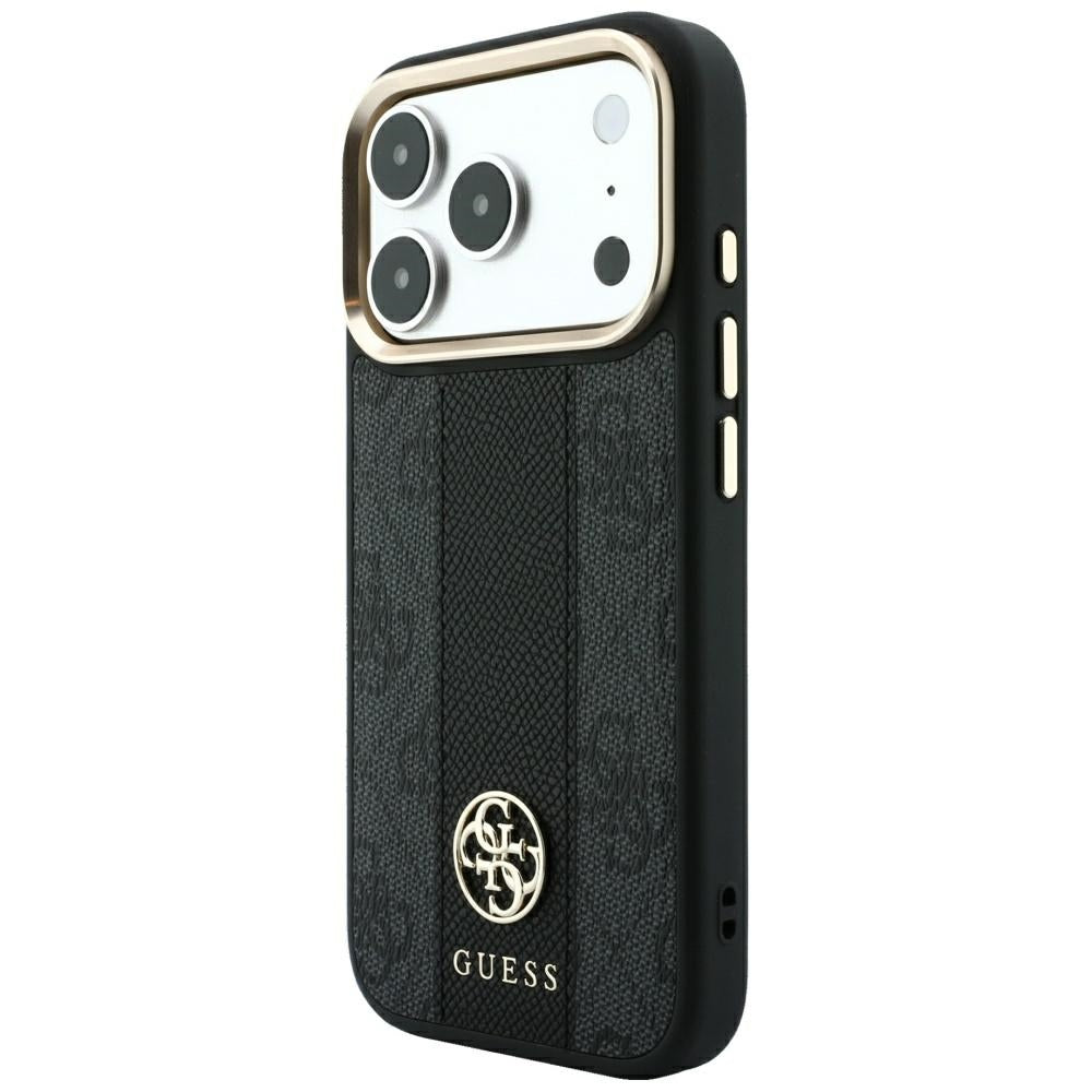 Capa Guess Leather 4G Stripe Round Classic Logo MagSafe - iPhone 17 Pro Max / 18 Pro Max - Preto